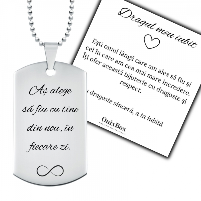 Cadou pentru Iubit ,   Lant Army cu Placuta Personalizata cu Mesaj ,   Ambalaj Cadou si Felicitare incluse