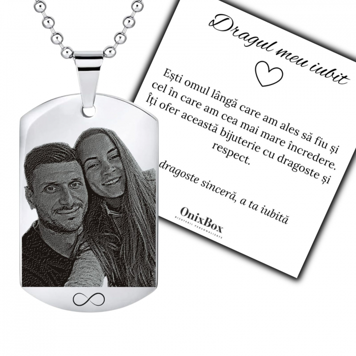 Cadou pentru Iubit ,   Lant Army Personalizat cu Poza si Mesaj ,   Ambalaj Cadou si Felicitare incluse