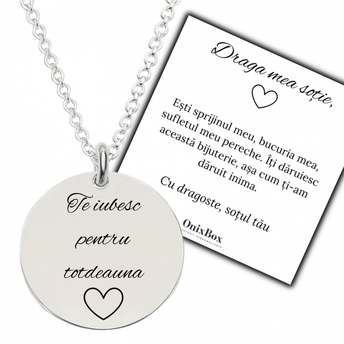 Cadou Sotie - Lantisor cu Banut Personalizat cu Mesaje - Ambalaj Cadou si Felicitare incluse