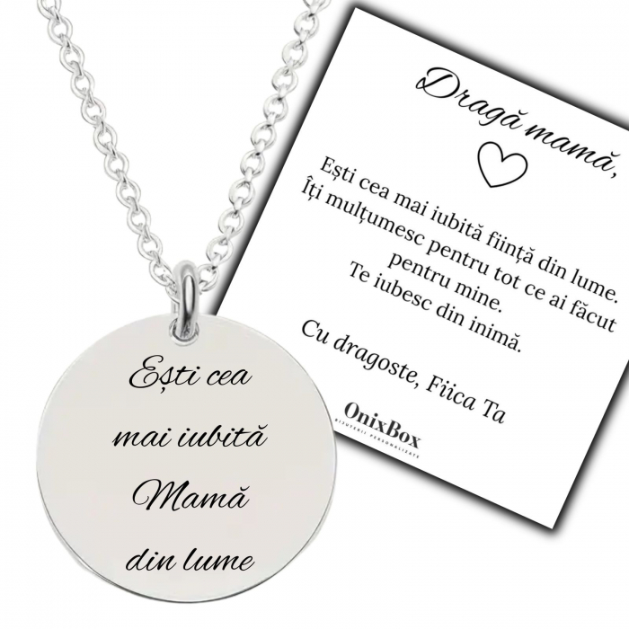 Cadou pentru Mama ,   Lantisor Personalizat cu Mesaj - Ambalaj Cadou si Felicitare incluse