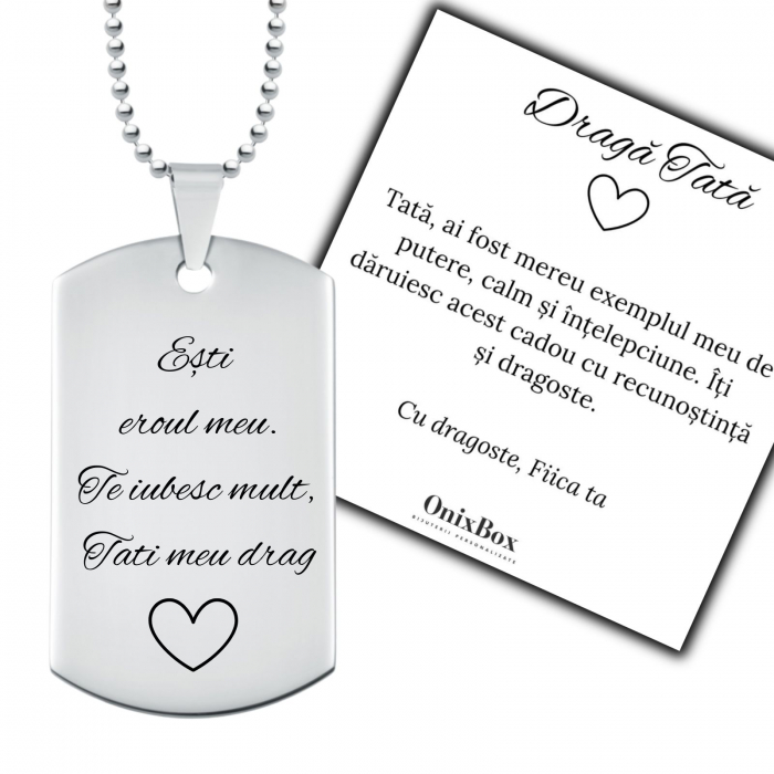 Cadou pentru Tata ,   Lant Army Personalizat cu Mesaj ,   Ambalaj Cadou si Felicitare incluse