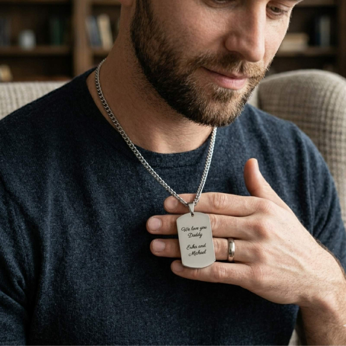 Lanț Personalizat cu Mesaj pentru Tată – Plăcuță Army din Inox, Lanț Cuban 3mm, Cadou Emoțional [2]
