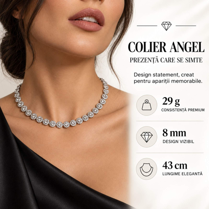 Colier Angel din Argint 925 Rodiat cu Cristale 8 mm – Lungime 43 cm [7]