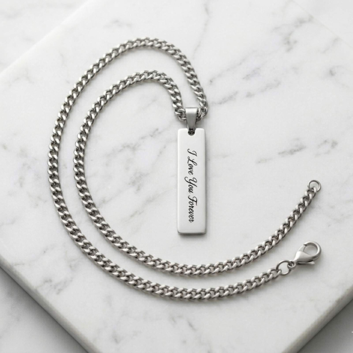 Colier Bărbați Personalizat cu Text – Lănțișor Cuban 3mm, Oțel Inoxidabil [4]