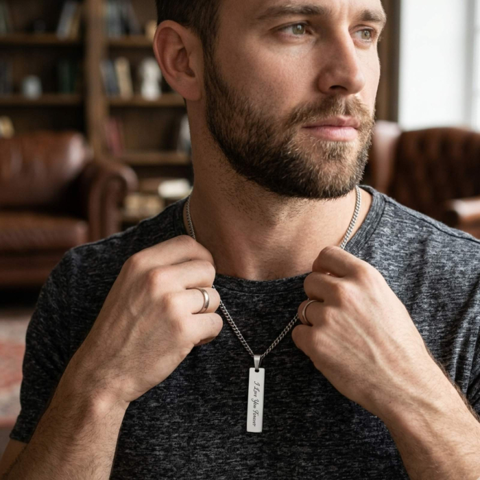 Colier Bărbați Personalizat cu Text – Lănțișor Cuban 3mm, Oțel Inoxidabil [3]