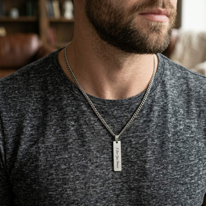 Colier Bărbați Personalizat cu Text – Lănțișor Cuban 3mm, Oțel Inoxidabil [2]