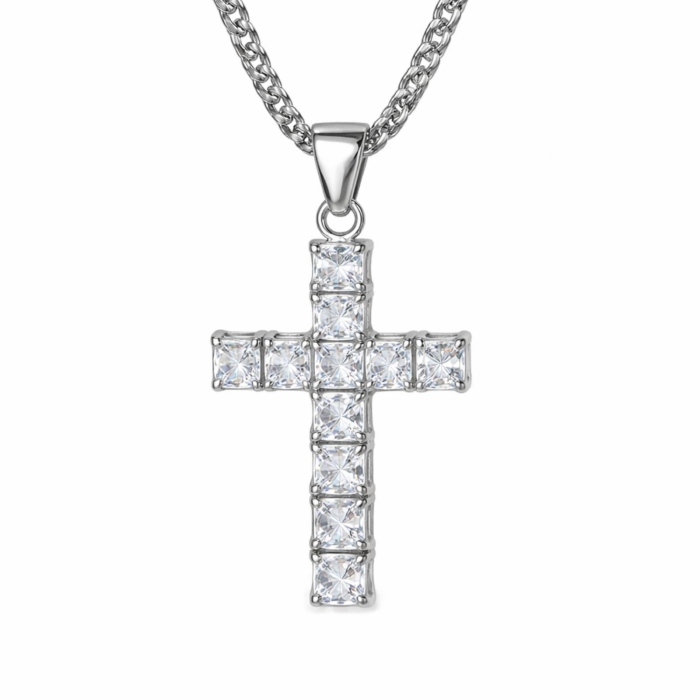 Colier cu Cruciuliță și Cristale Zirconiu Alb, Oțel Inoxidabil Premium, Rezistent la Apă [2]