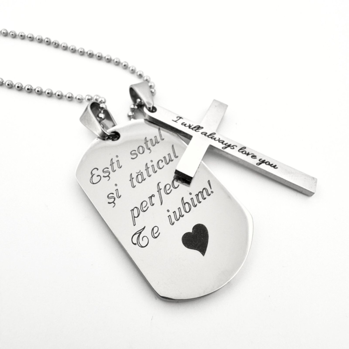 Colier cu Cruce și Plăcuță Army Personalizată, Inox Premium, Gravură Laser cu Garanție pe Viață [3]