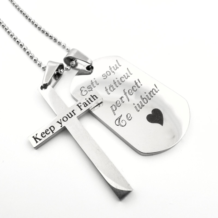 Colier cu Cruce și Plăcuță Army Personalizată, Inox Premium, Gravură Laser cu Garanție pe Viață [4]