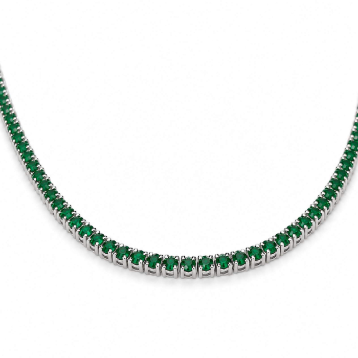 Colier Tennis Argint cu Cristale din Zirconiu Verde 2mm, Lungime Reglabilă 45 cm [7]