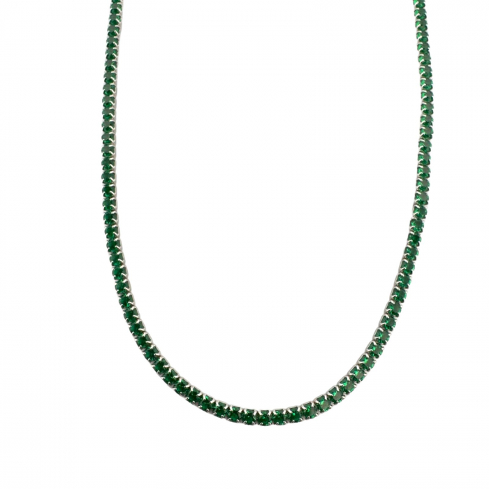 Colier Tennis Argint cu Cristale din Zirconiu Verde 2mm, Lungime Reglabilă 45 cm [4]