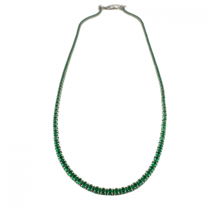 Colier Tennis Argint cu Cristale din Zirconiu Verde 2mm, Lungime Reglabilă 45 cm [6]