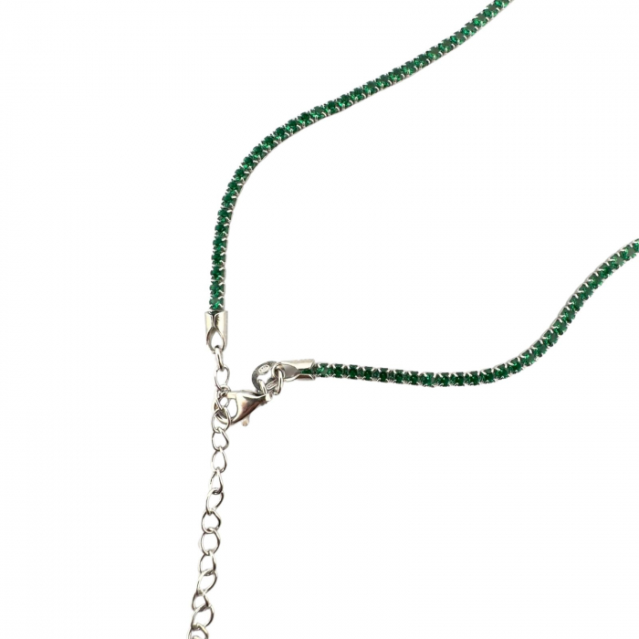 Colier Tennis Argint cu Cristale din Zirconiu Verde 2mm, Lungime Reglabilă 45 cm [5]