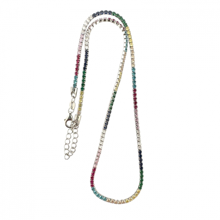 Colier Tennis Argint cu Cristale Multicolore de Zirconiu – Lungime Reglabilă 45 cm [5]