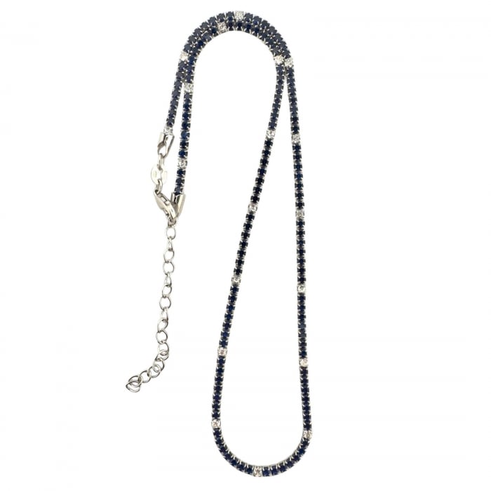 Colier Tennis Argint și Cristale Zirconiu Albastru și Alb – Lungime Reglabilă 45 cm [3]