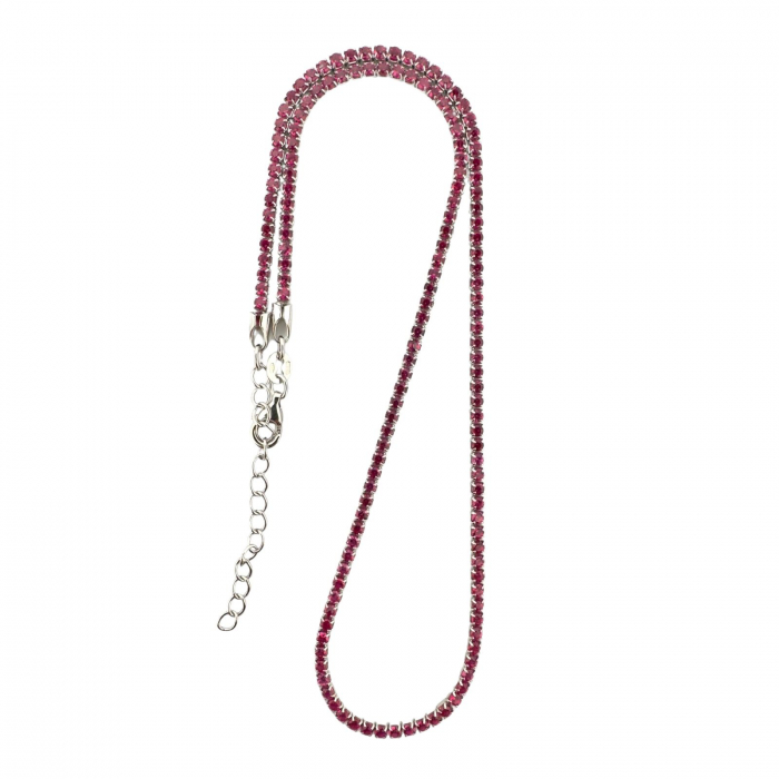 Colier Tennis Argint și Cristale Zirconiu Fucsia – Lungime Reglabilă 45 cm [5]