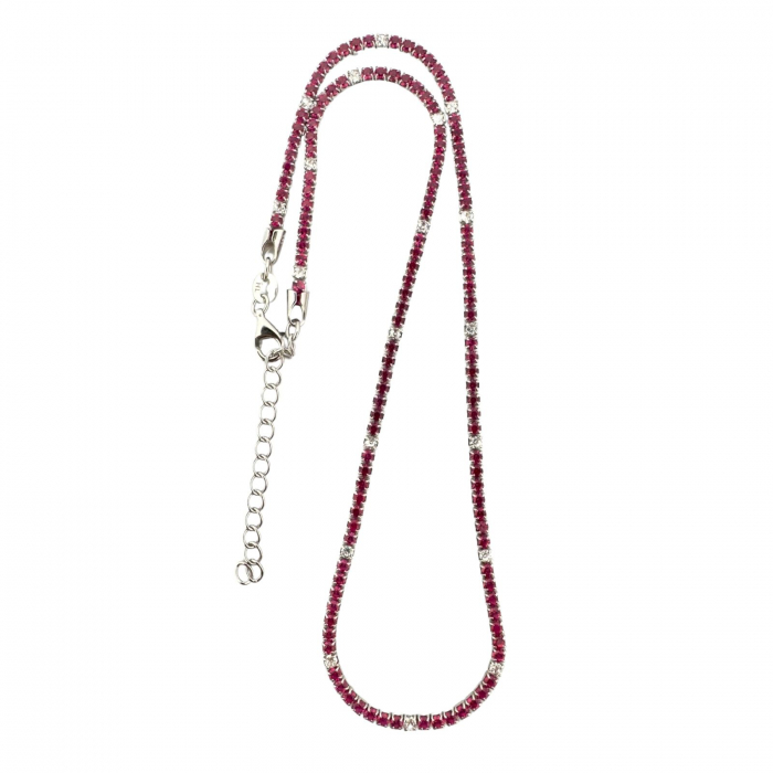 Colier Tennis Argint și Cristale Zirconiu Fucsia și Albe – Lungime Reglabilă 45 cm [3]