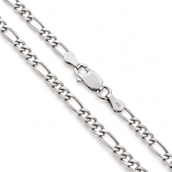 Lanț Argint 925 Bărbați Figaro 4 mm, Rodiat - Lungime 60 cm [3]