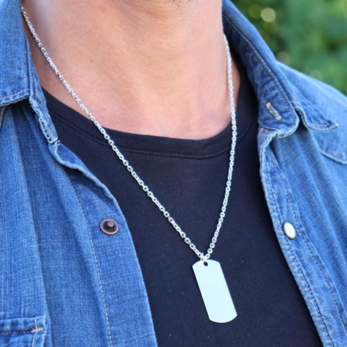 Lant Argint Barbat, placuta army 35 mm, personalizat gravura text [3]