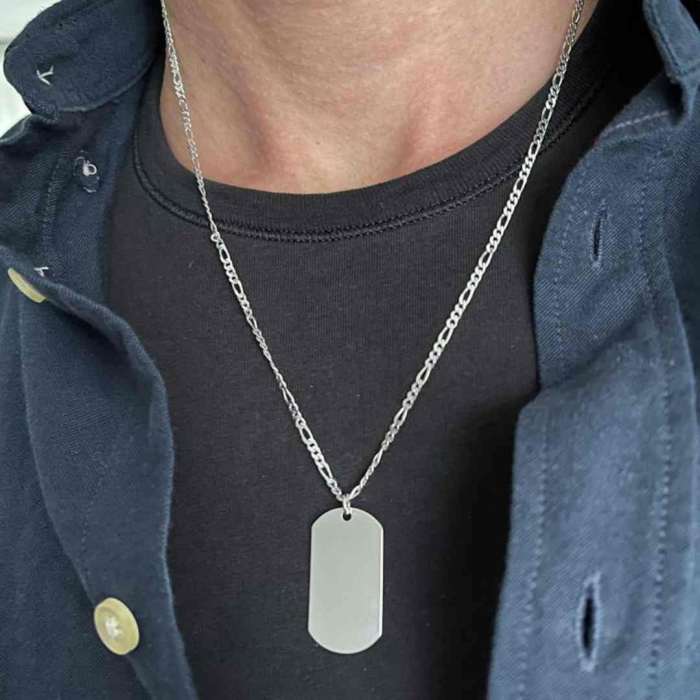 Lant argint barbati Army personalizat text, lant gros Figaro [2]