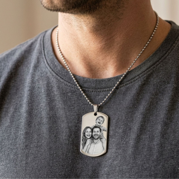 Lant barbati army personalizat cu poza si text, lant cu bile inox [2]