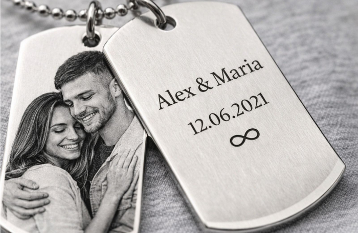 Lanț Bărbați Army cu 2 Plăcuțe Personalizate cu Poză și Text, Inox [5]