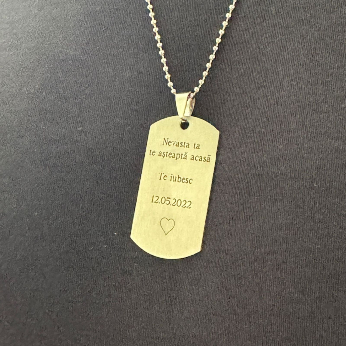 Lant barbati placuta army personalizat cu poza si text, lant cuban, inox [10]