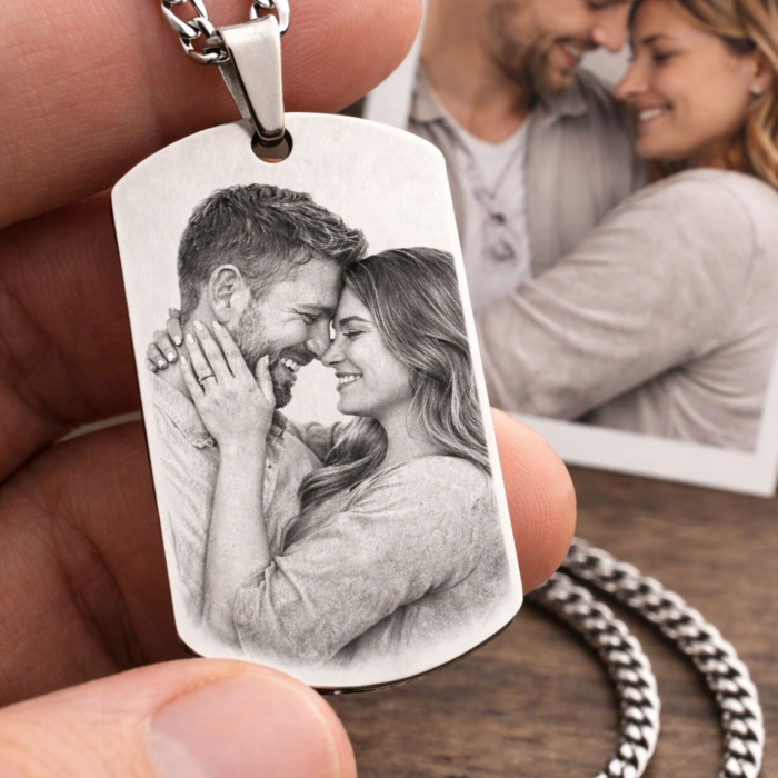 Lant barbati placuta army personalizat cu poza si text, lant cuban, inox [3]