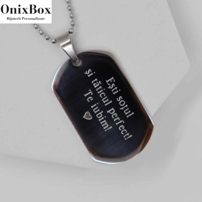 Lant barbati placuta army personalizat cu poza si text, lant cuban, inox [10]