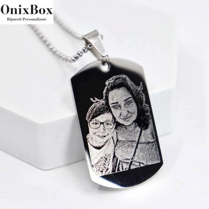 Lant barbati placuta army personalizat cu poza si text, lant cuban, inox [8]