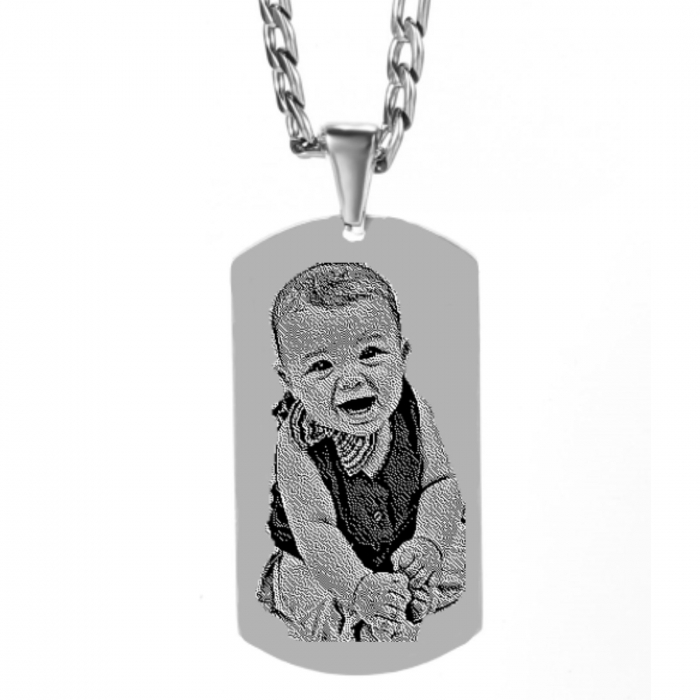 Lantisor barbatesc placuta army personalizat cu poza si text, lant figaro, inox [2]