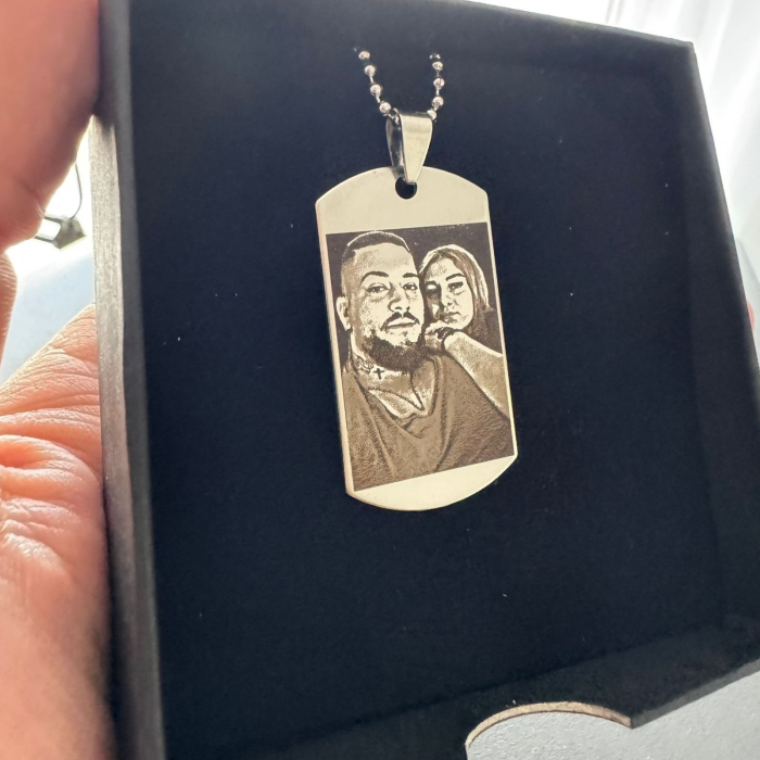 Lant barbati placuta army personalizat cu poza si text, lant figaro, inox [12]