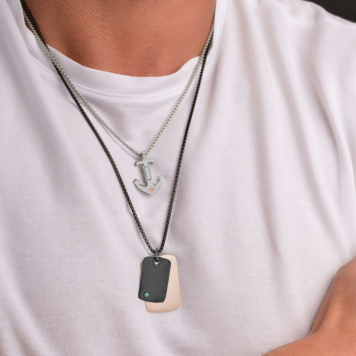 Lanț Bărbați cu Safir Natural 0.032 ct , din Oțel Inoxidabil [2]