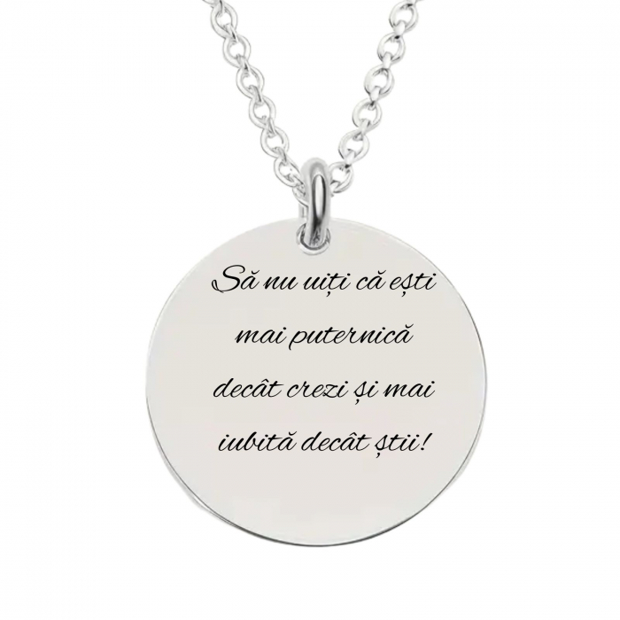 Lantisor Dama cu Banut Personalizat Text ,   Gravura Laser, Otel Inoxidabil