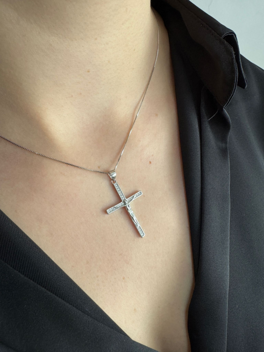 Lănțișor Argint cu Cruciuliță, pentru Damă – Cu Cristale Zirconiu, Lungime Reglabilă [5]
