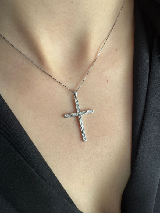 Lănțișor Argint cu Cruciuliță, pentru Damă – Cu Cristale Zirconiu, Lungime Reglabilă [4]