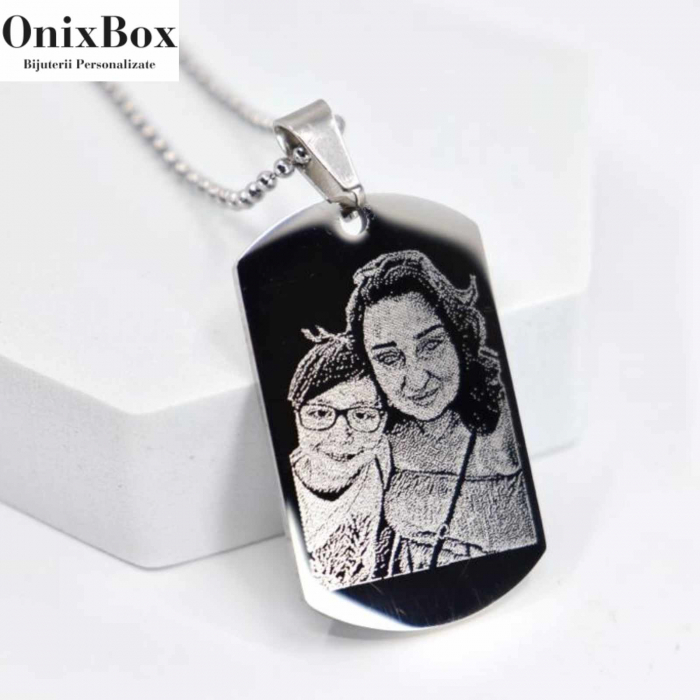 Lantisor barbatesc army personalizat cu poza si text, lant cu bile inox [10]
