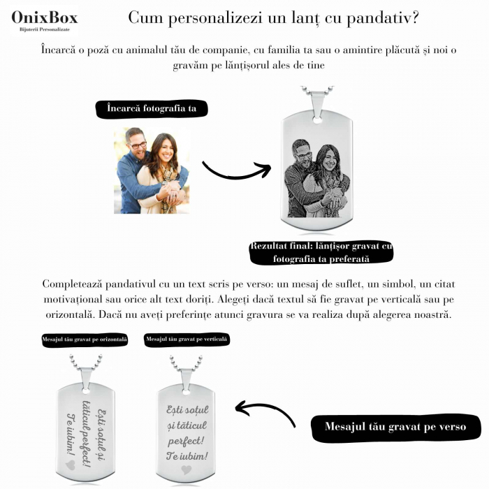 Lantisor barbatesc army personalizat cu poza si text, lant cu bile inox [4]