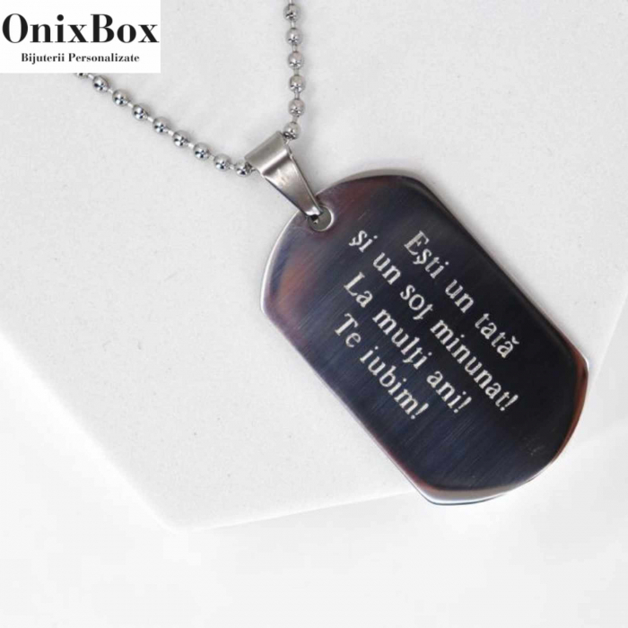 Lantisor barbatesc army personalizat cu poza si text, lant cu bile inox [9]