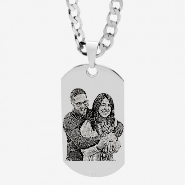 Lantisor barbatesc placuta army personalizat cu poza si text, lant cuban, inox [2]
