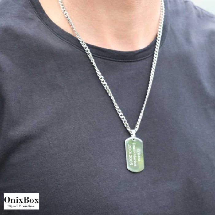 Lantisor barbatesc placuta army personalizat cu poza si text, lant cuban, inox [3]