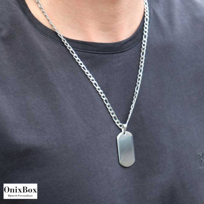 Lantisor barbatesc placuta army personalizat cu poza si text, lant figaro, inox [3]