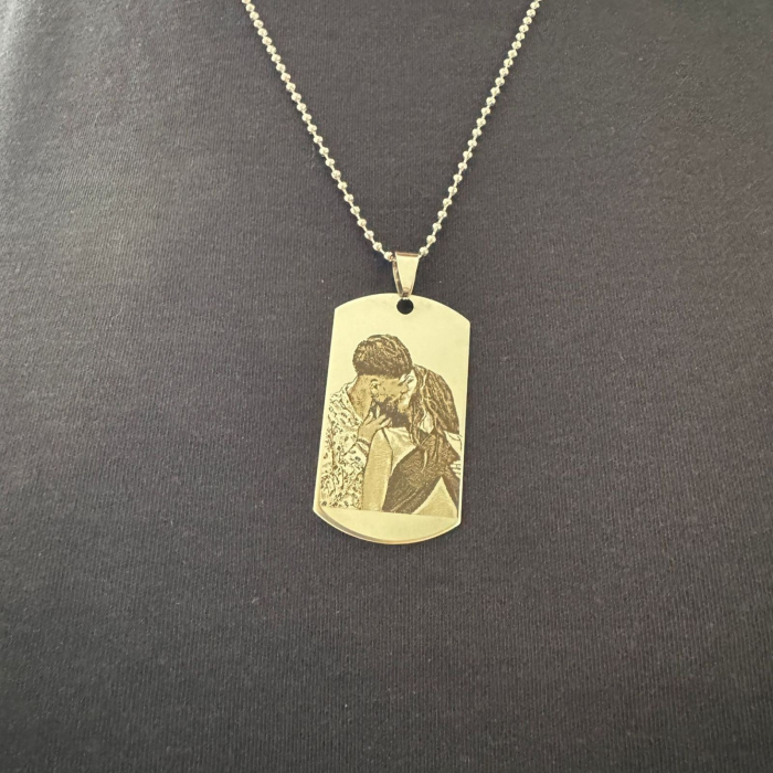 Lantisor barbatesc placuta army personalizat cu poza si text, lant figaro, inox [10]
