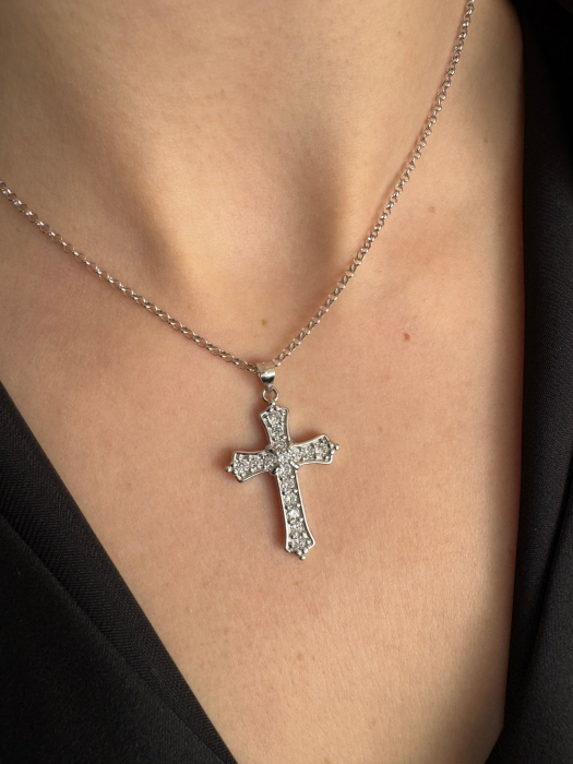 Lănțișor cu Cruciuliță din Argint 925 pentru Damă – Cu Cristale Zirconiu, Lungime Reglabilă [5]