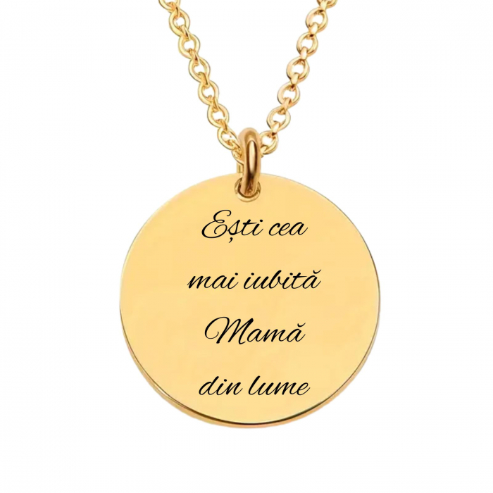 Lănțișor Damă cu Bănuț Auriu Personalizat cu Poză și Text – Gravură Laser, Oțel Inoxidabil [2]