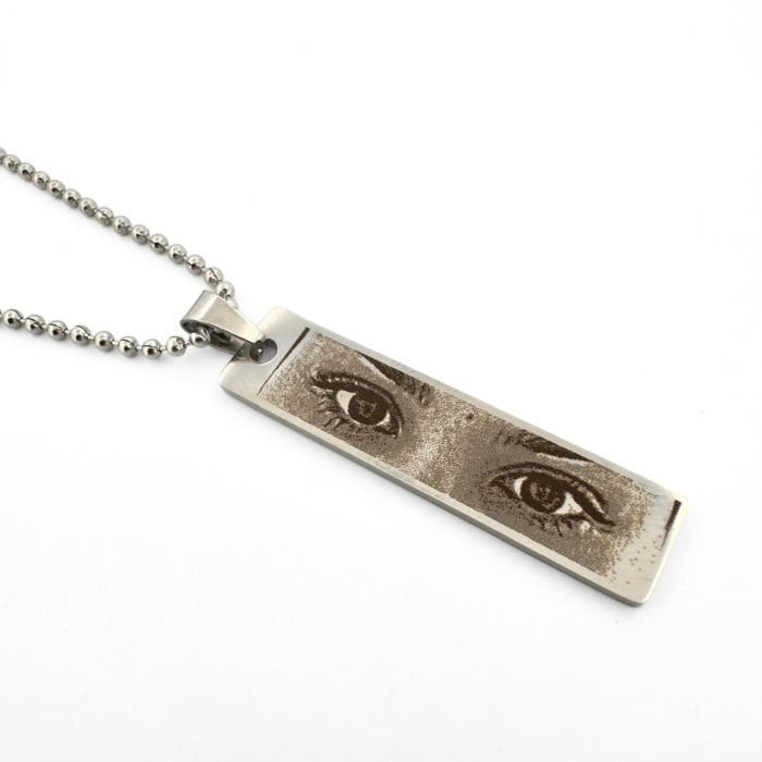 Colier Personalizat cu Fotografia Ochilor și Text - Plăcuță Inox 40x10 mm, Gravură Laser, Garanție pe Viață [4]
