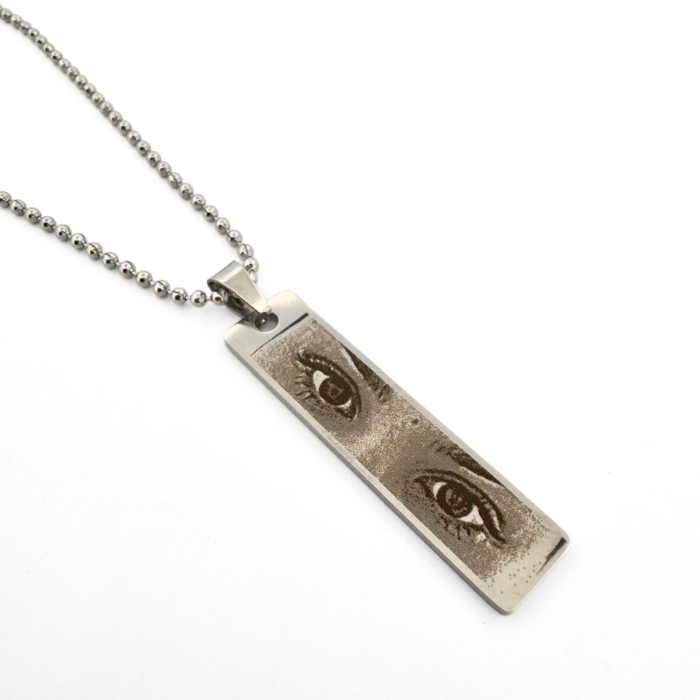 Colier Personalizat cu Fotografia Ochilor și Text - Plăcuță Inox 40x10 mm, Gravură Laser, Garanție pe Viață [3]