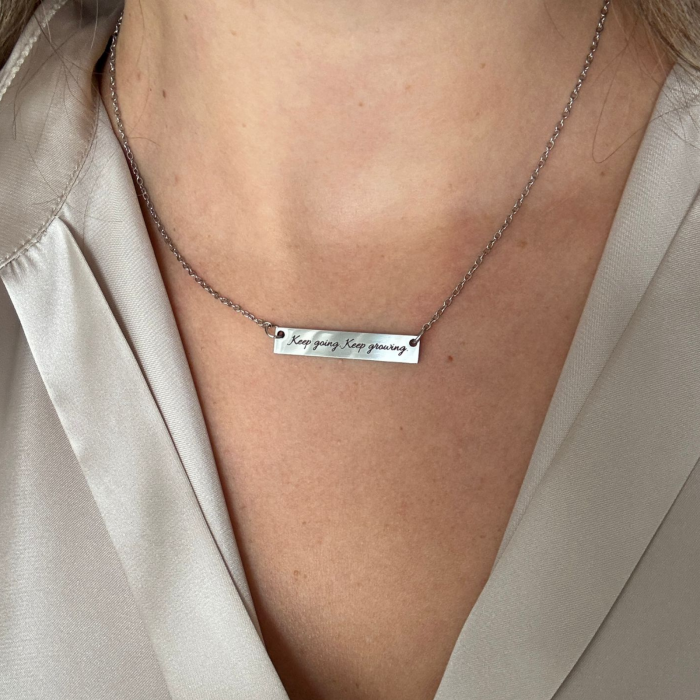 Lantisor Dama Personalizat cu Nume sau Mesaje, Placuta Inox 35x6mm, Argintiu