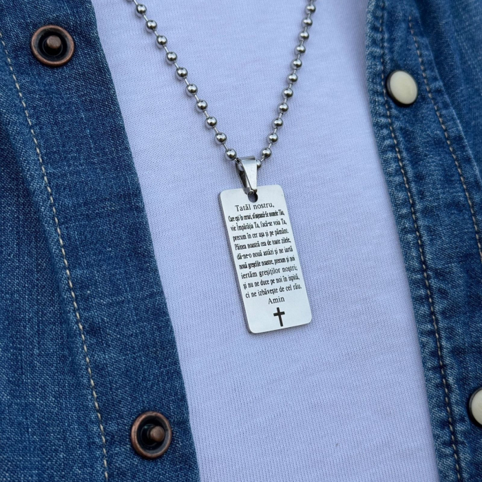 Lănțișor Personalizat cu Rugăciunea „Tatăl Nostru”, Oțel Inoxidabil, Lanț cu Bile 4 mm – Pentru Bărbați [4]