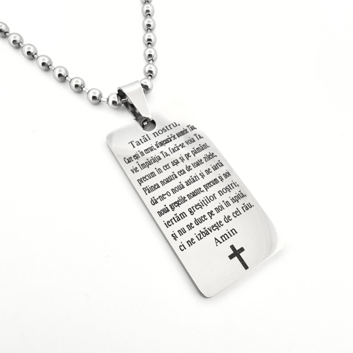 Lănțișor Personalizat cu Rugăciunea „Tatăl Nostru”, Oțel Inoxidabil, Lanț cu Bile 4 mm – Pentru Bărbați [3]